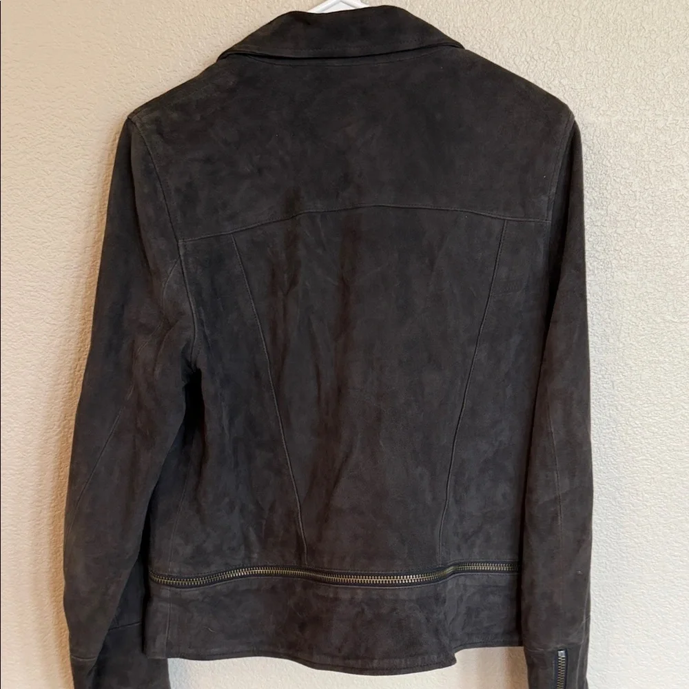 Michael Stars Charcoal Goat Suede Leather Biker Jacket - Picture 4 of 5